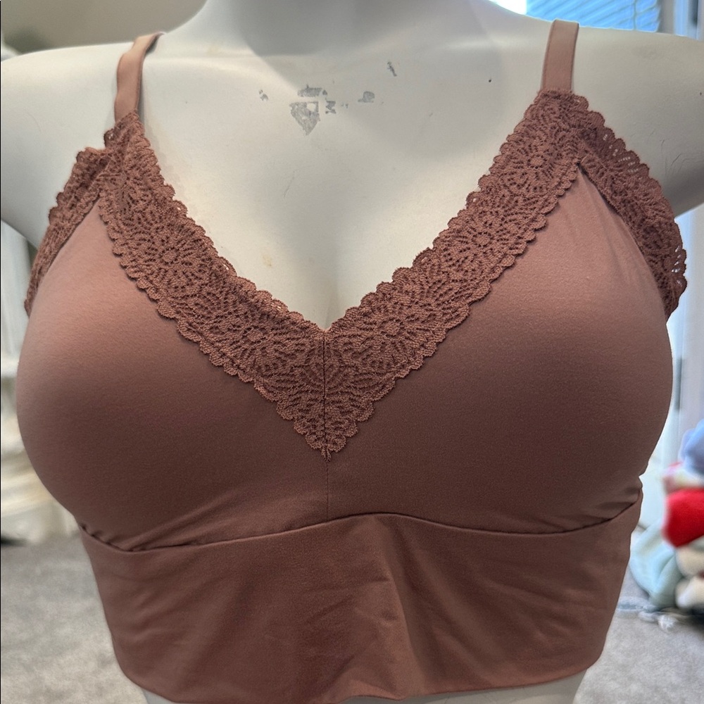 Aerie Lace Trim Bralette in Mauvy Brown